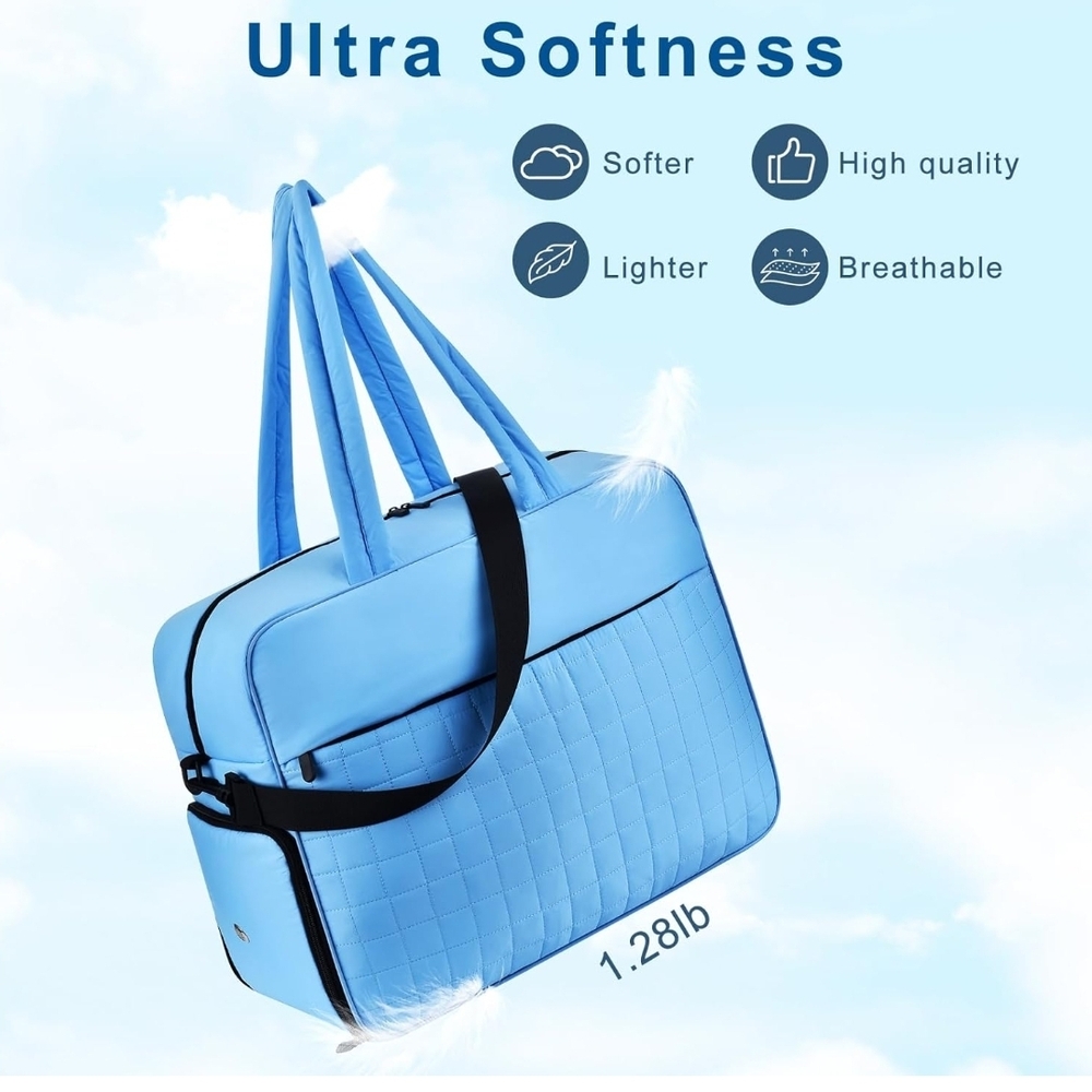 Felipe Varela Large Puffy Tote Bag, Gym Bag for Women with Shoe Compartment BLUE